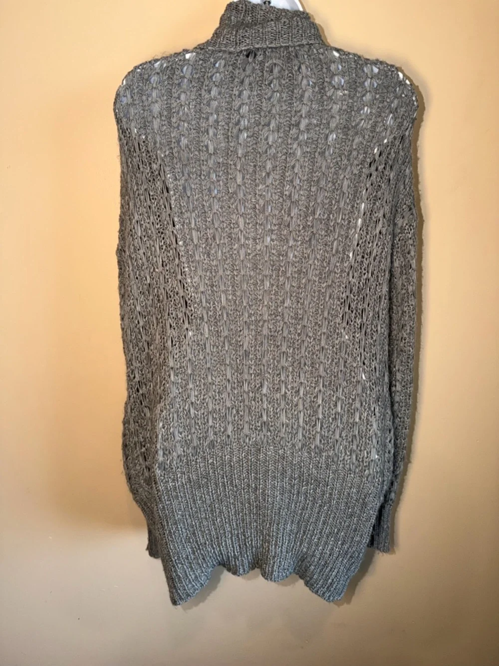 Fever Gray Women’s Crochet Knit Longline Drape Cardigan - Picture 4 of 7